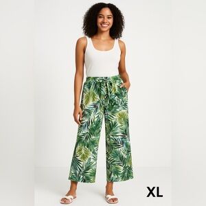 Soho Apparel Tropical Crinkle Pleated Wide Leg Pants XL Beachy Vacation Resort